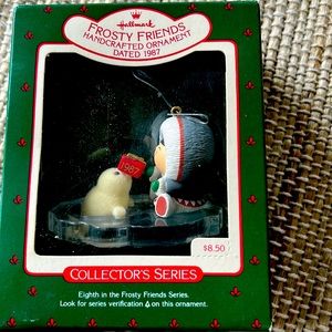 Hallmark Frosty Friends 1987 Keepsake Ornament in box. Eskimo with white seal